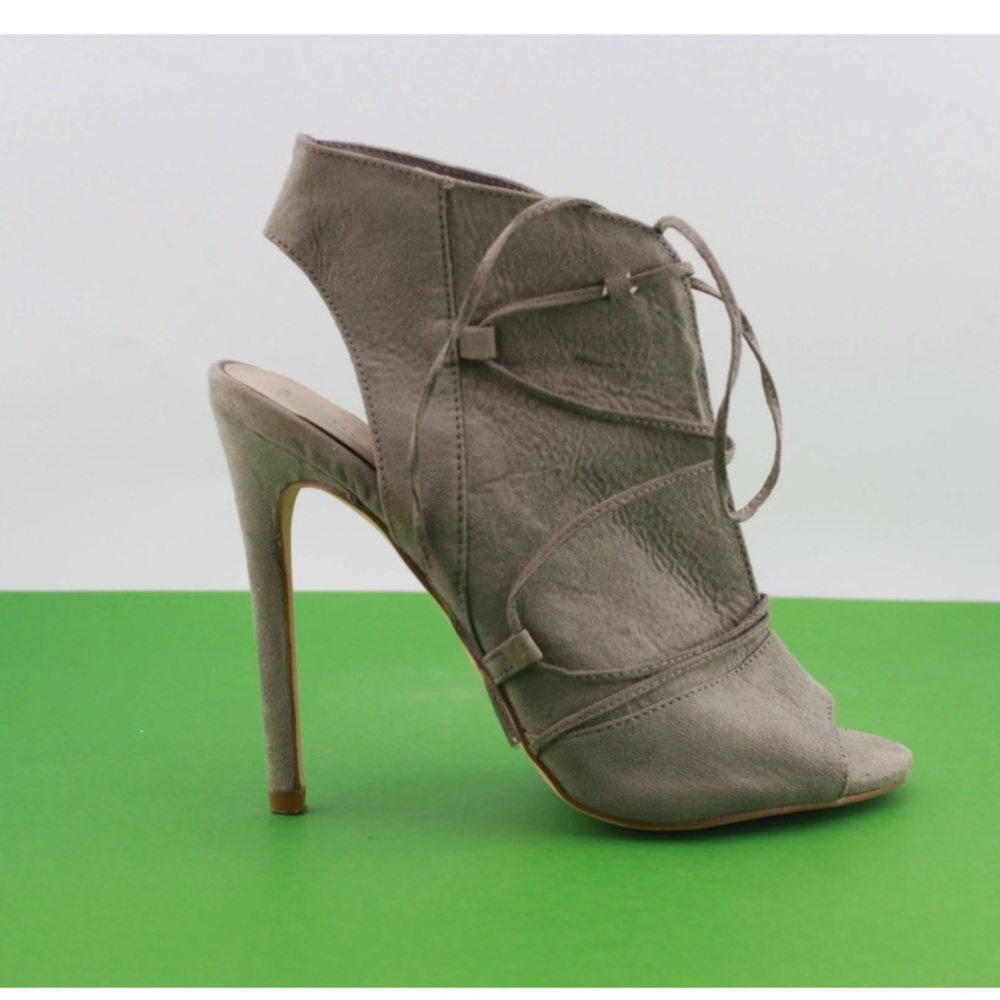 New Look Grey Suede High Heels Peep Toe Lace Up Cut Out Ankle